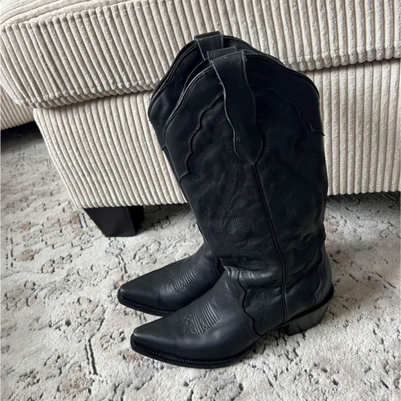 Black Leather Cowboy Boots - Picture 2 of 5